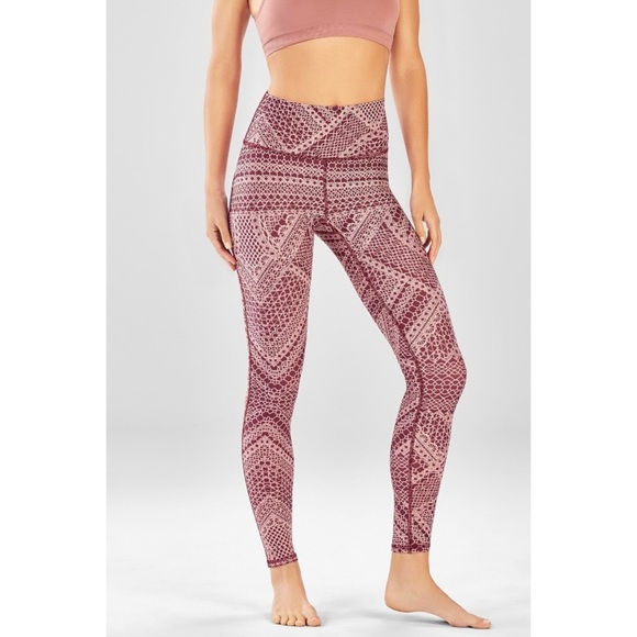 Fabletics Define High Waisted Maroon Patterned Leggings - Picture 2 of 6